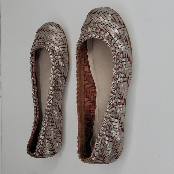 SEYCHELLES Pewter Ballet Flats Woven Metallic Leather 7M - Picture 6 of 16